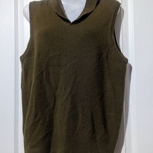 WILKES BASHFORD olive army green Cashmere Collared Tank Top pullover sweater L